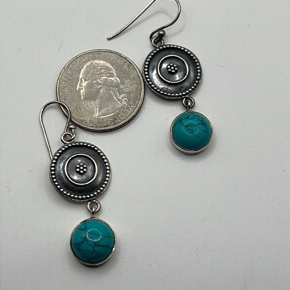 TURQUOISE AND STERLING SILVER DANGLE EARRINGS - Picture 7 of 10